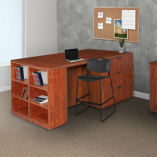 Legacy Desk/ 3 Lateral File Quad with Bookcase End, 46" D, 85" W, 42" H, Cherry, Melamine Laminate LSSD3LF8546CH